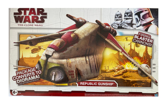 Vintage 2009 Star Wars The Clone Wars - Toys R Us Exclusive - Republic Gunship Bomber With Closable Panels