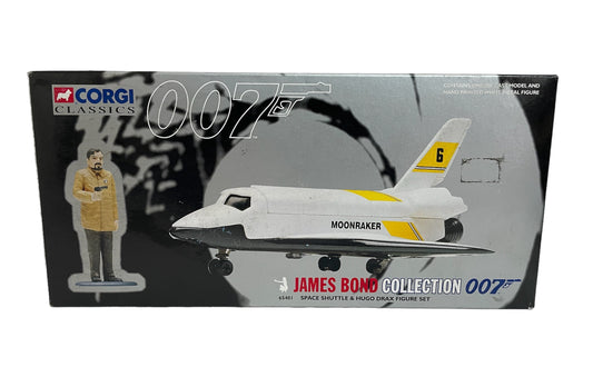 Vintage Corgi Classics 1998 James Bond 007 Collection 20th Anniversary Of Moonraker - Space Shuttle 1:36 Scale Die-Cast Vehicle Replica Number 65401 With Metal Hugo Drax Figure - Brand New Shop Stock Room Find