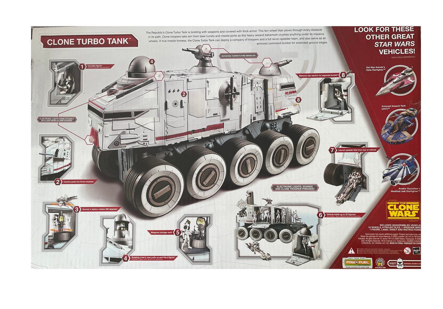 Vintage Star Wars 2009 The Clone Wars - Electronic Clone Turbo Tank Vehicle With Launching Speeder Bike And Exclusive Tank Gunner Action Figure