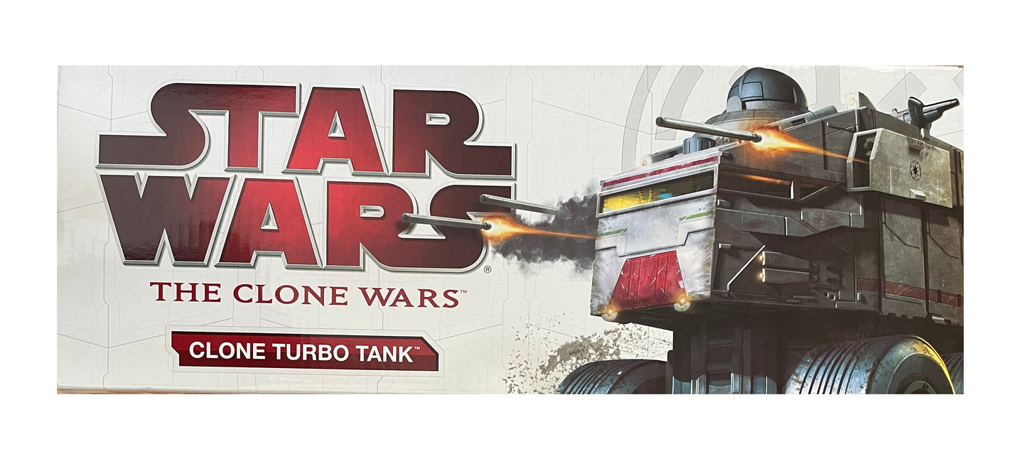 Vintage Star Wars 2009 The Clone Wars - Electronic Clone Turbo Tank Vehicle With Launching Speeder Bike And Exclusive Tank Gunner Action Figure