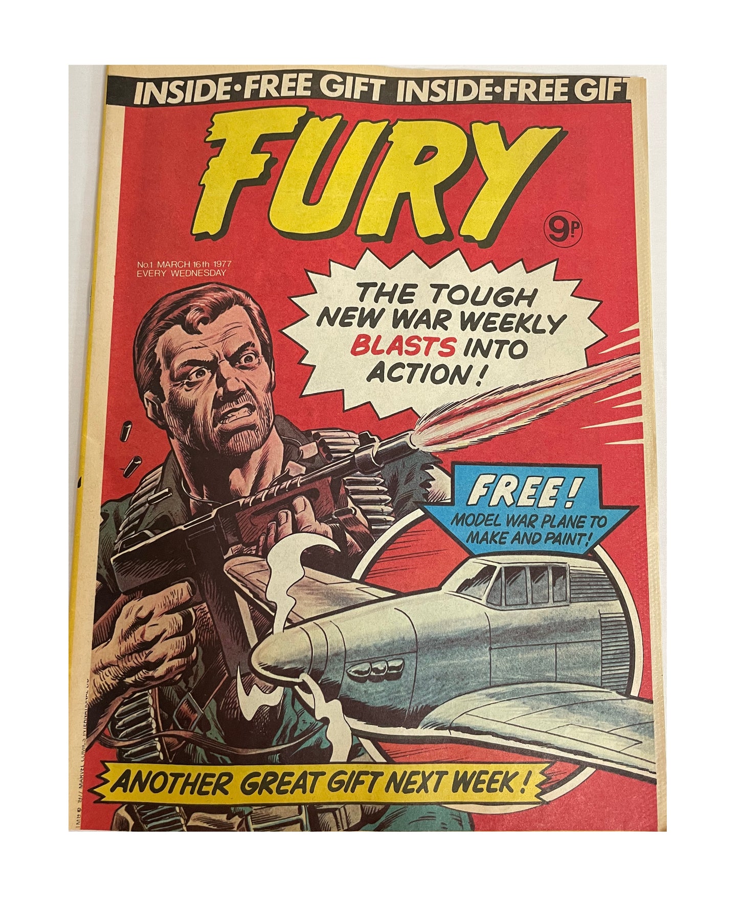 1977 Fury Weekly Comic Magazine Number 1 - Fantastic First Issue - With The Free Model War Plane To Make And Paint - March 16th 1977 - Former Shop Stock