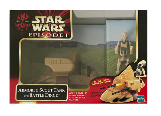 Vintage 1999 Star Wars Episode 1 Armored Scout Tank With Battle Droid Action Figure