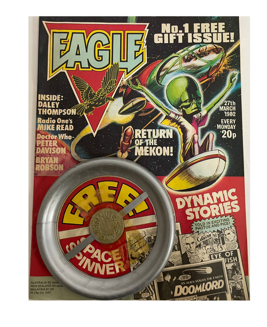 Vintage 1982 Eagle Comic Magazine Number 1 - Fantastic First Free Gift Issue - With Free Space Spinner - 27th March 1982 - Former Shop Stock
