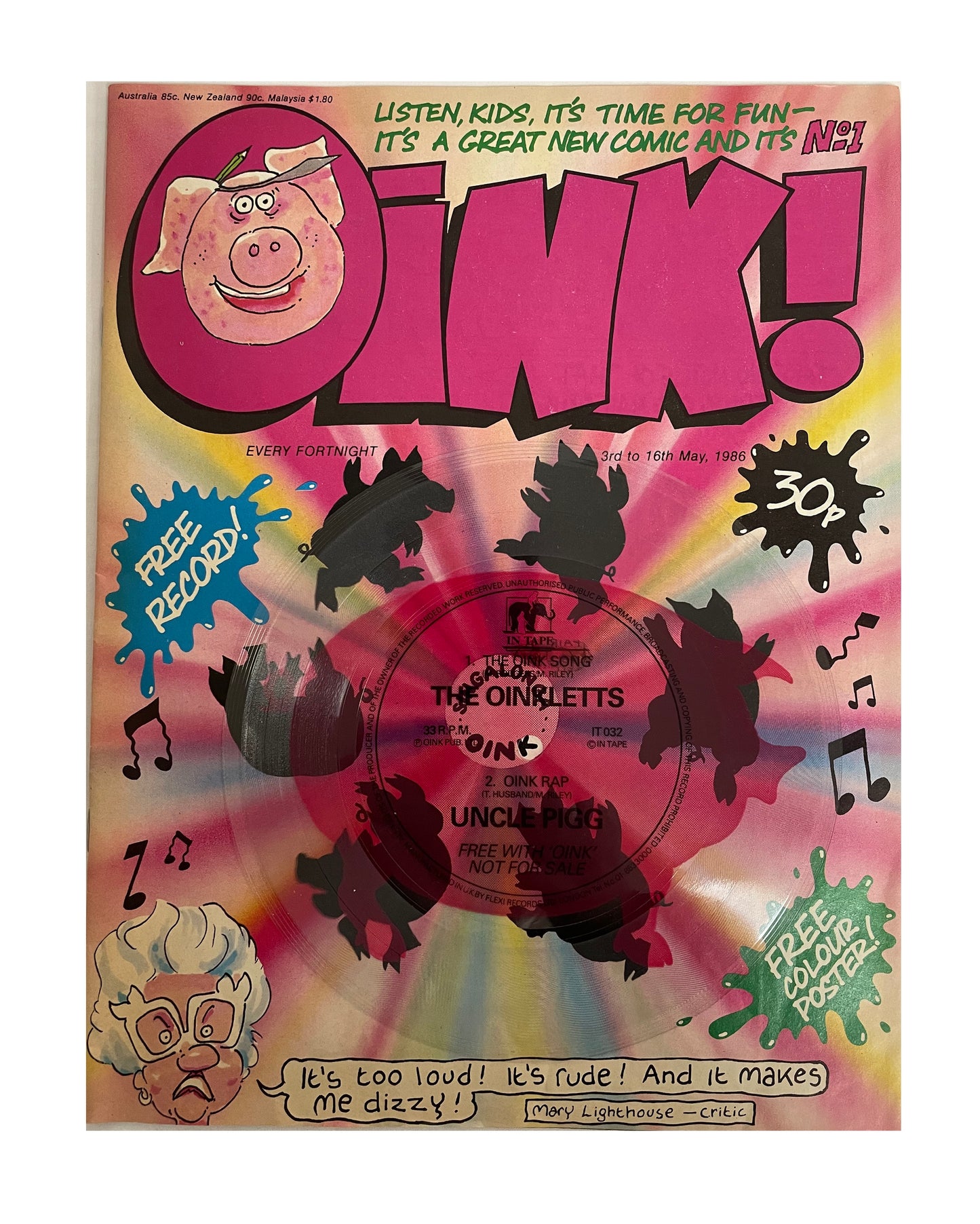 Vintage 1986 Oink Comic Magazine Number 1 - Fantastic First Issue - With Free Record & Free Colour Poster - Oct 24th 1979 - Former Shop Stock