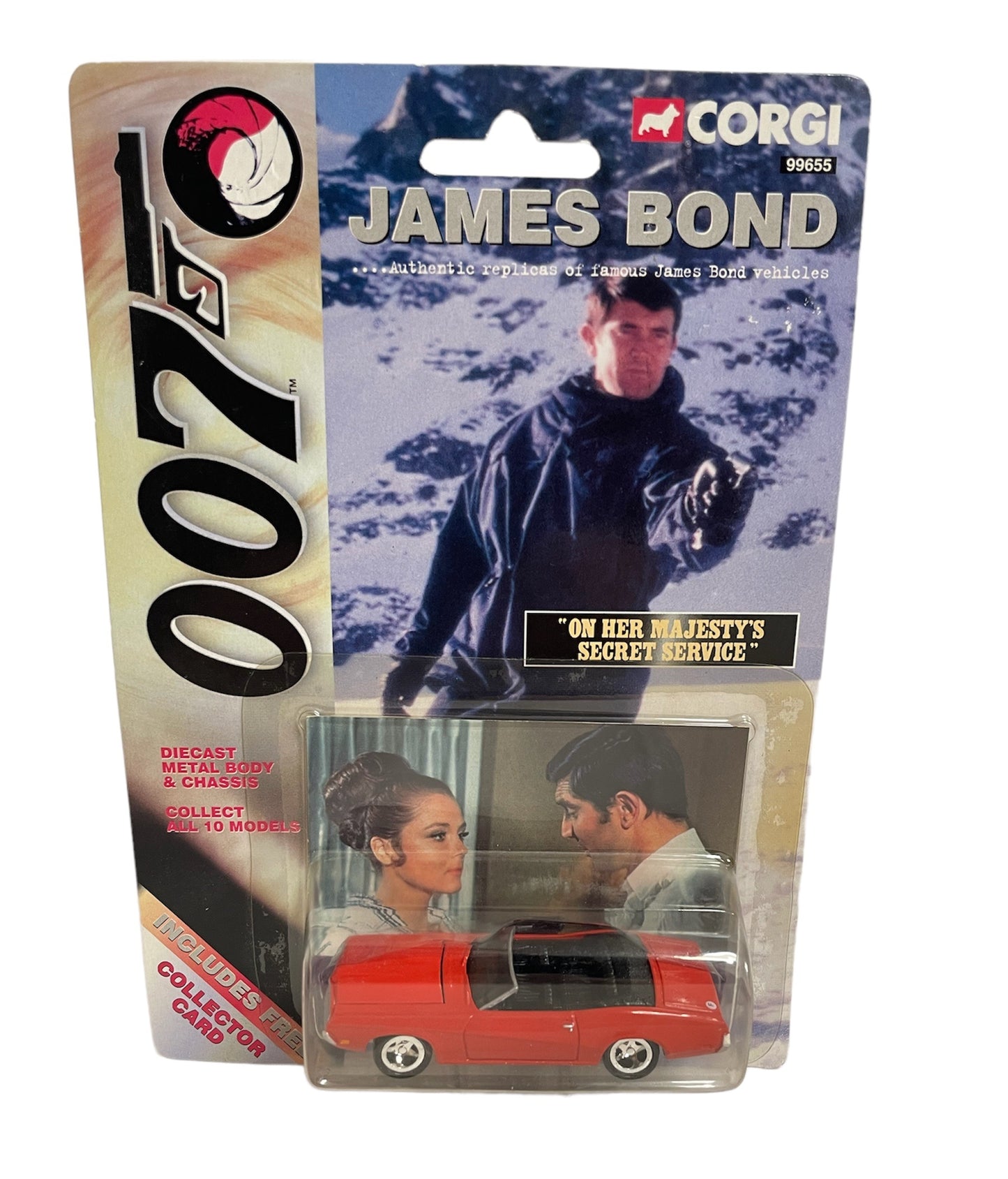 Vintage 1999 Corgi James Bond 007 - On Her Majestys Secret Service - Mercury Cougar XR7 Convertible 1:65 Scale Die-Cast Vehicle Replica Number 99655 - Includes Free Collectors Card - Brand New Factory Sealed Shop Stock Room Find