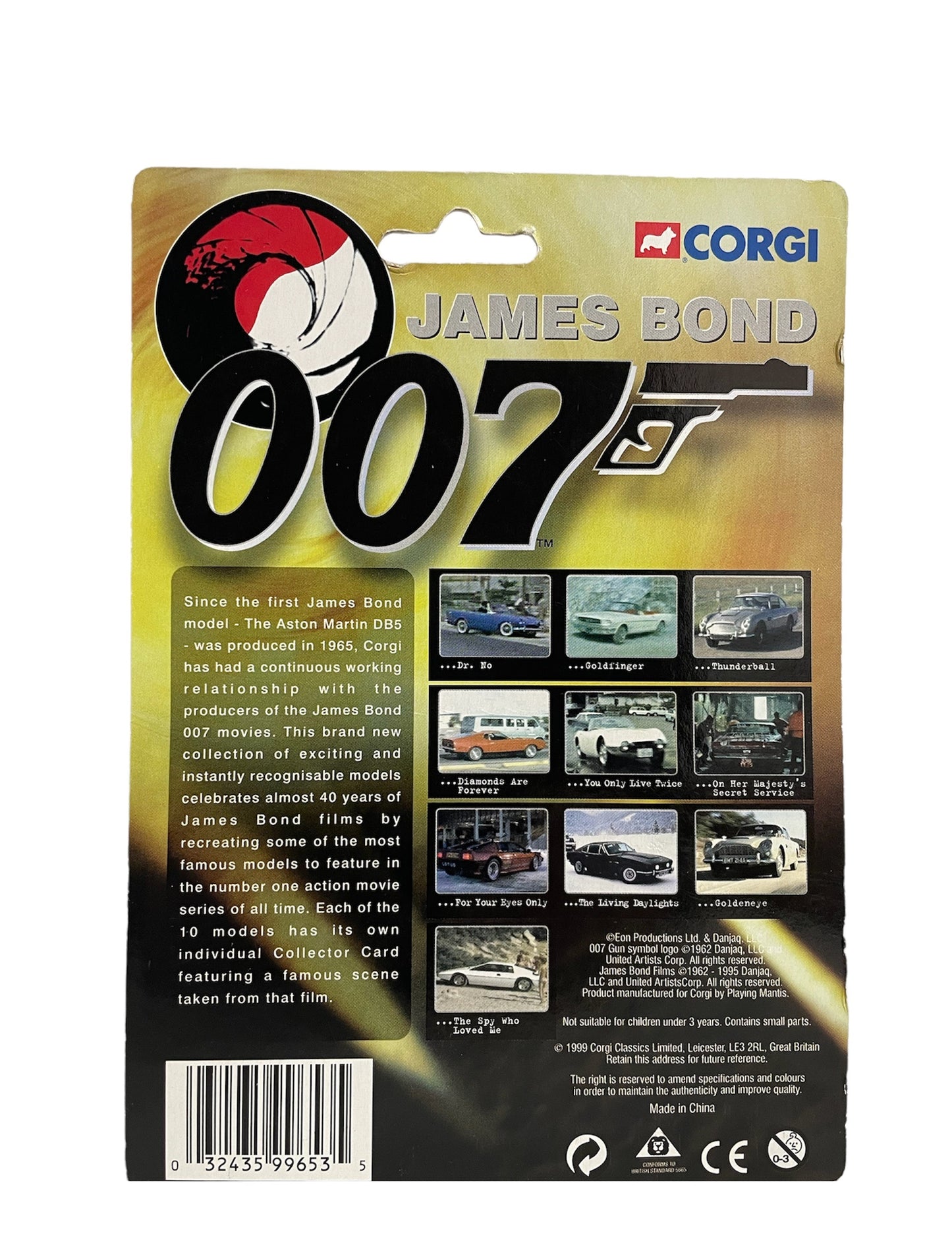 Vintage 1999 Corgi James Bond 007 - Goldfinger - Ford Mustang Convertible 1:65 Scale Die-Cast Vehicle Replica Number 99653 - Includes Free Collectors Card