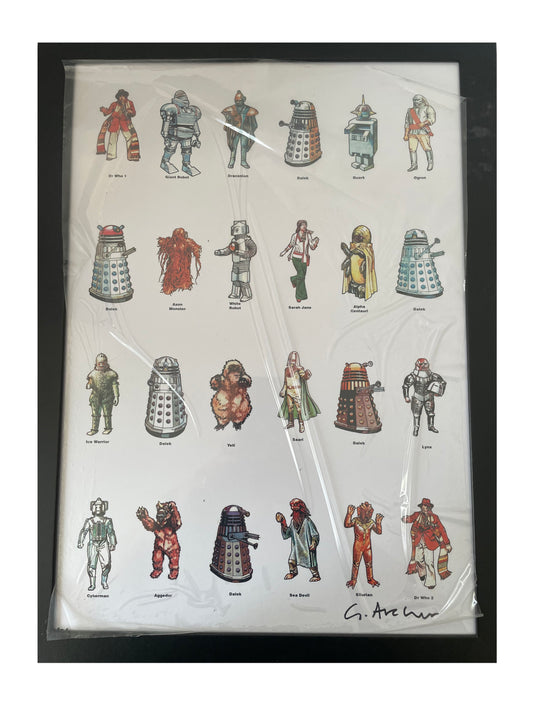 Vintage Doctor Dr Who Framed Display 1975 Weetabix Series I Full Set Of 24 Cards On Uncut Sheet - Signed by Gordan Archer The Artist - Mint Condition
