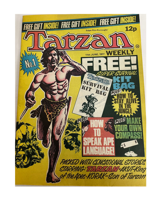 Vintage 1977 Tarzan Weekly Comic Magazine Number 1 - Fantastic First Issue - With The Free Survival Bag - June 11th 1977 - Former Shop Stock