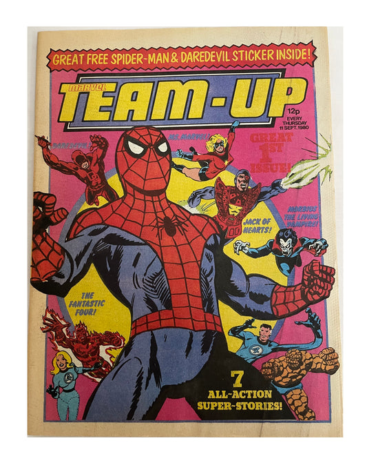 Vintage 1980 Marvels Team - Up Weekly Comic Number 1 - Great First Issue - With The Free Gift - 11th Sept 1980