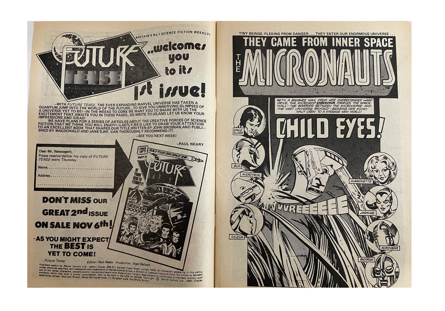 Vintage 1980 Future Tense Weekly Comic Number 1 - First Fantastic Issue - With The Free Gift - 5th Nov 1980