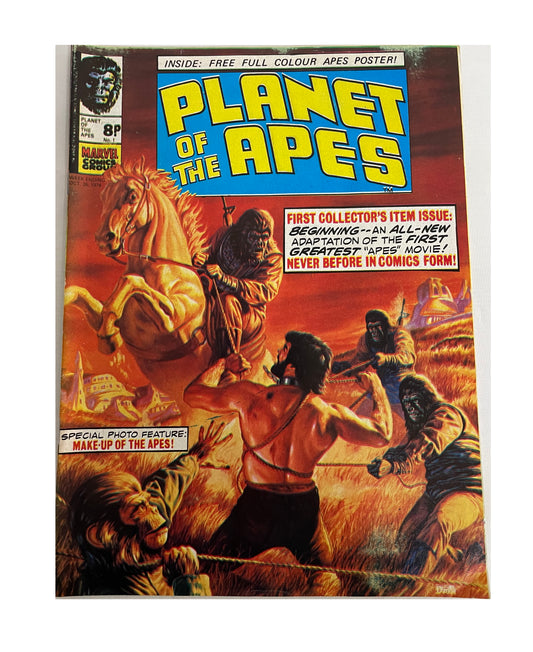 Vintage 1974 Marvels Comics - Planet Of The Apes Comic Issue No. 1 First Fantastic Issue - October 26th 1974 With Free Full Colour Apes Poster