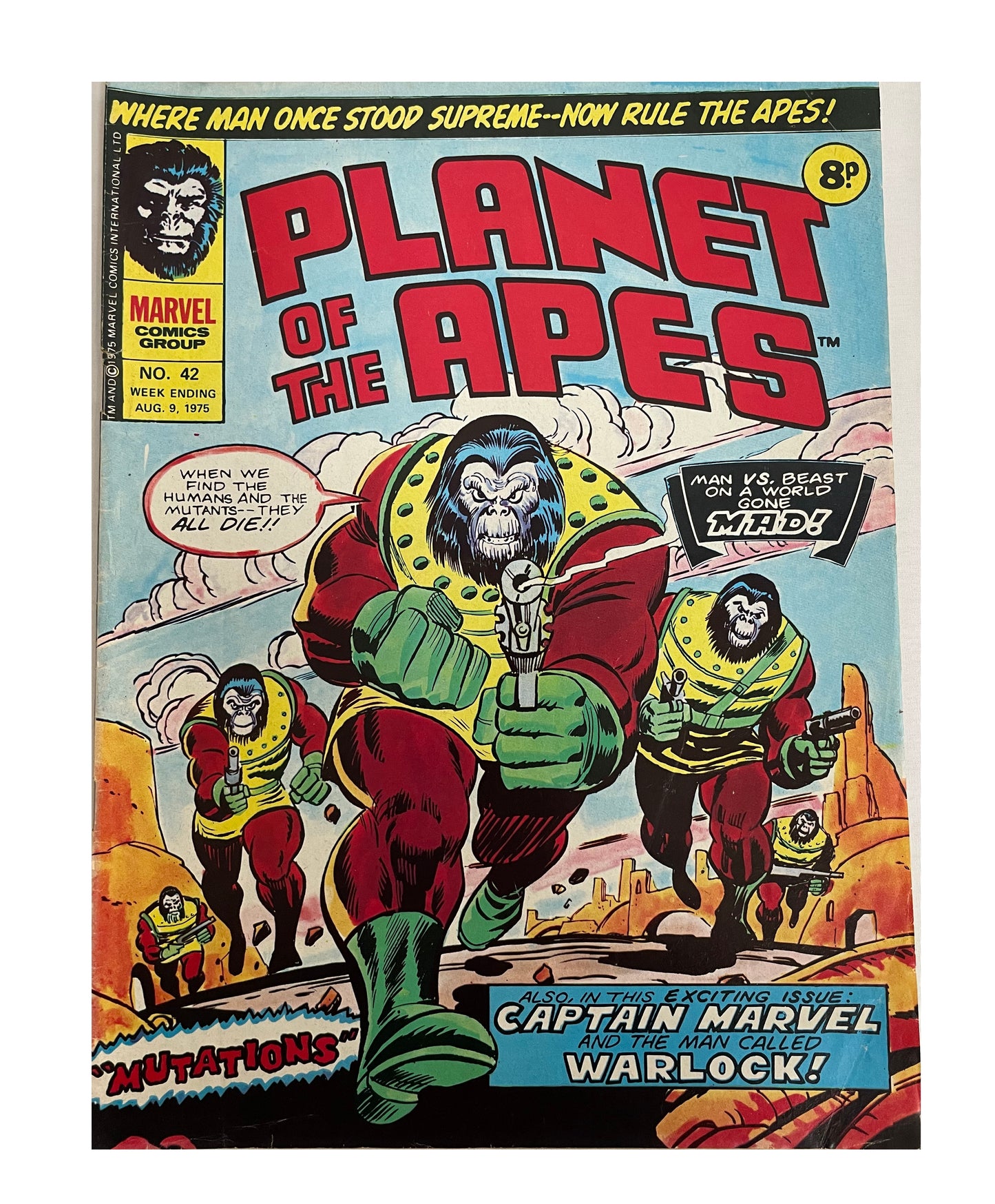 Vintage 1975 Marvels Comics - Planet Of The Apes Comic Issue No. 42 - August 9th 1975 - Former Shop Stock