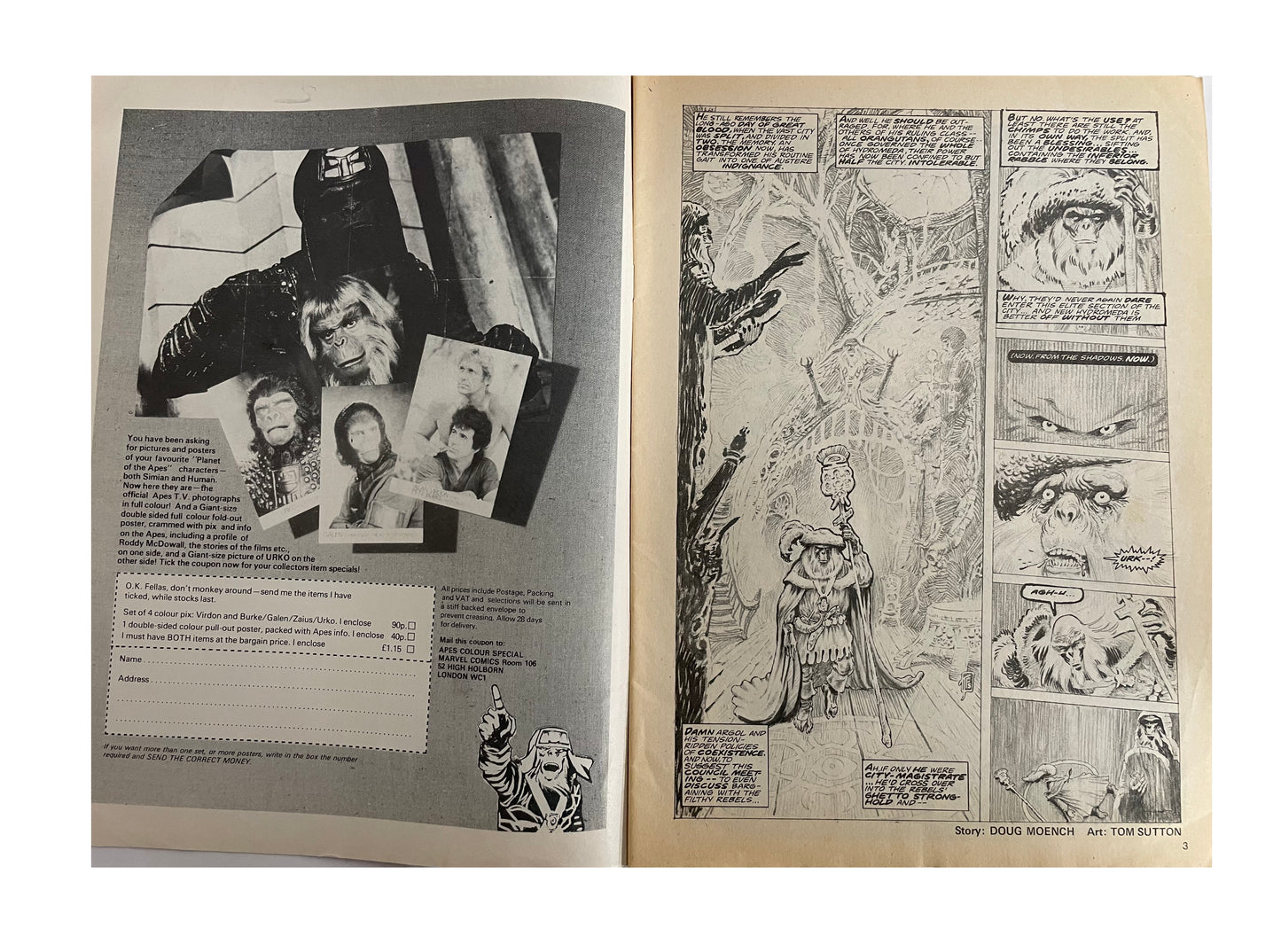 Vintage 1975 Marvels Comics - Planet Of The Apes Comic Issue No. 47 - September 13th 1975