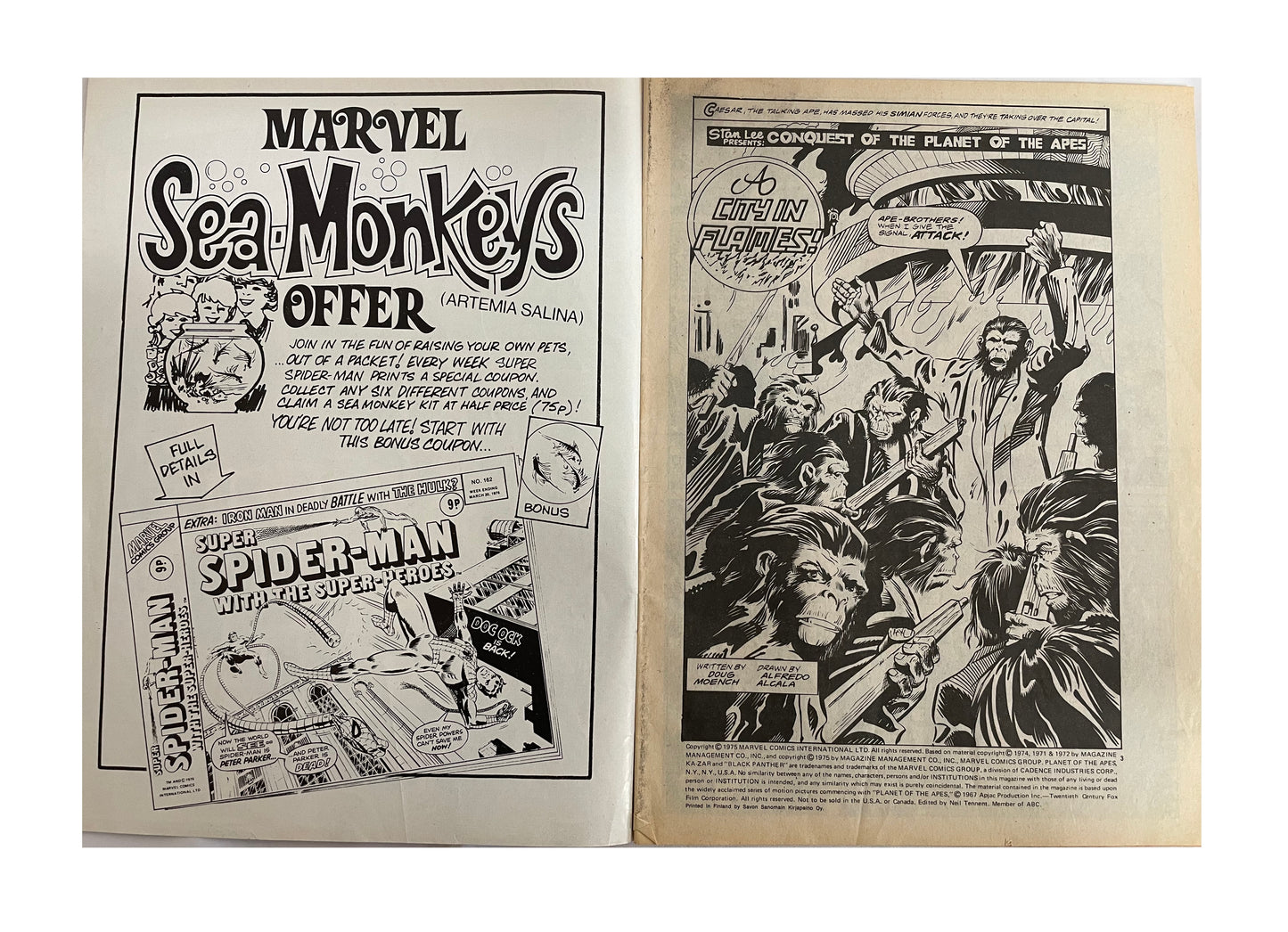 Vintage 1976 Marvels Comics - Planet Of The Apes Comic Issue No. 74 - March 20th 1976 - Former Shop Stock
