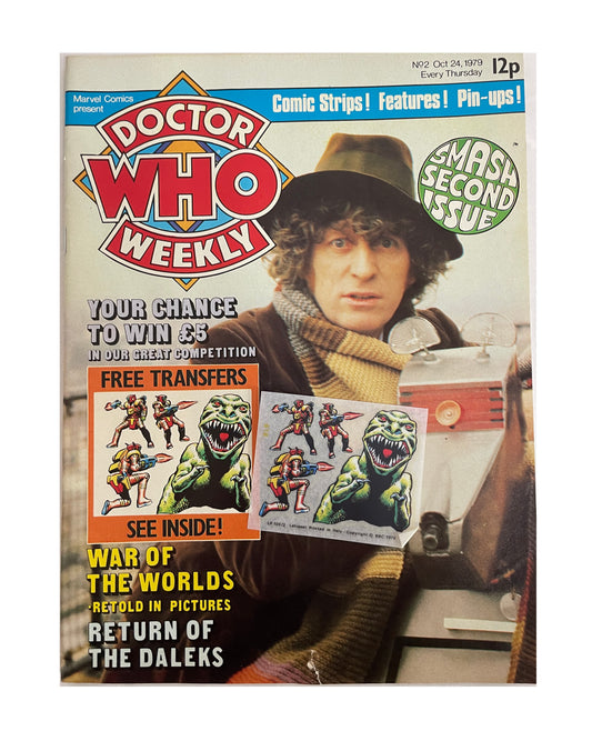 Vintage 1979 Doctor Who Weekly Comic Magazine Number 2 - Smash Second Issue - With The Free Transfers - Oct 24th 1979 - Former Shop StocK