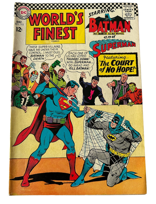 Vintage 1966 DC Worlds Finest Comics Issue Number 163 - Starring SuperMan And BatMan In The Duel Of The Super Duo - Featuring The Court Of No Hope - Fantastic Condition Vintage Comic