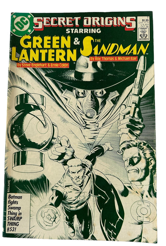 Vintage 1986 DC - Secret Origins Comic Issue Number 7 - Starring The Green Lantern And The Sandman - Former Shop Stock