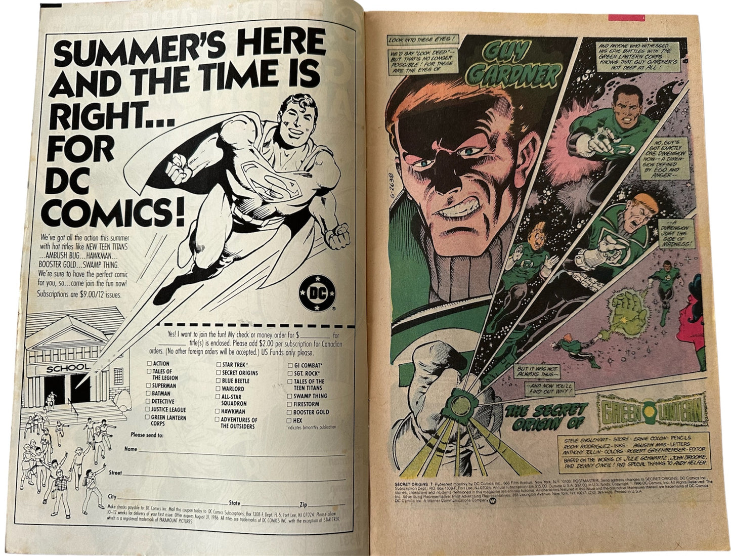 Vintage 1986 DC - Secret Origins Comic Issue Number 7 - Starring The Green Lantern And The Sandman - Former Shop Stock