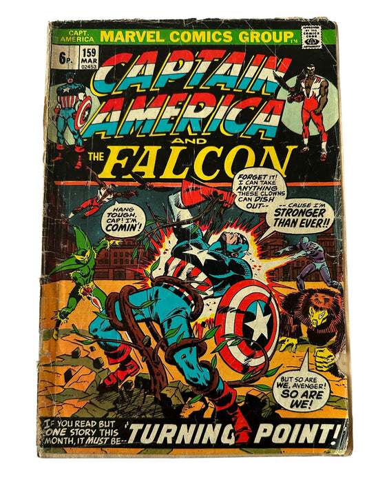 Vintage 1973 Marvel - Captain America And The Falcon Comic Issue Number 159 - In Turning Point - Good Condition Vintage Comic