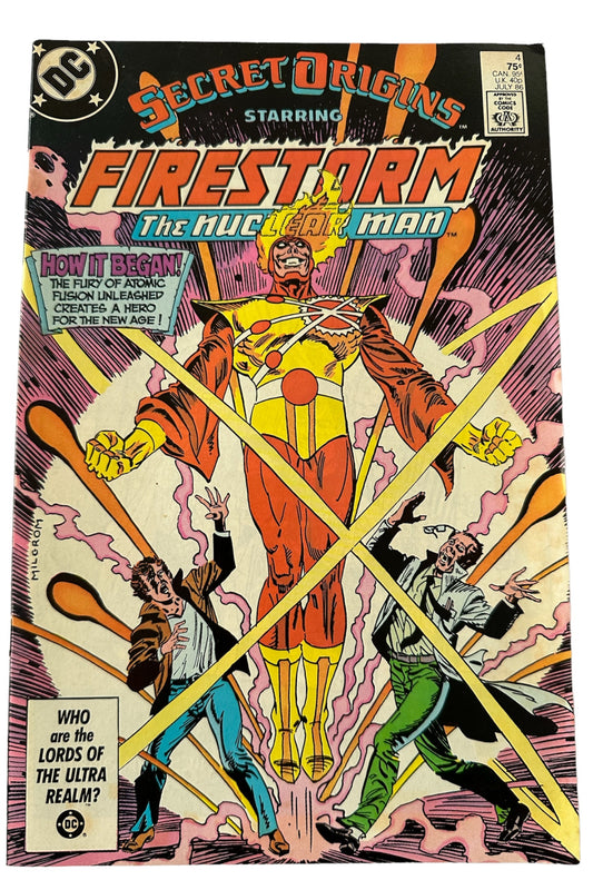 Vintage 1986 DC - Secret Origins Comic Issue Number 4 - Starring Firestorm The Nuclear Man - Shop Stock Room Find