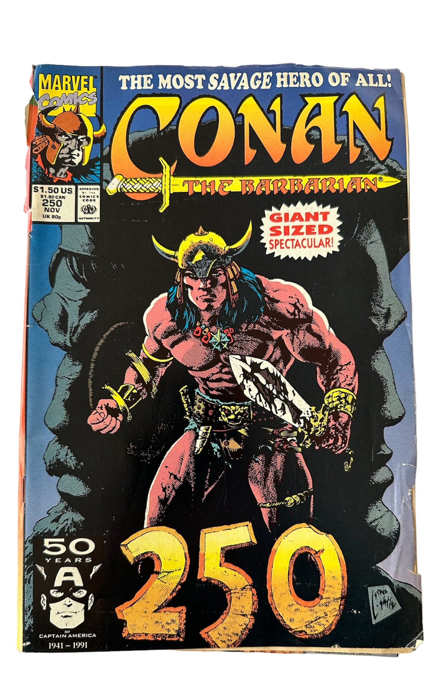 Vintage 1990 Marvels - Conan The Barbarian Comic Issue Number 250 - Chaos Beneath Kutchemes - Good Condition Former Shop Stock