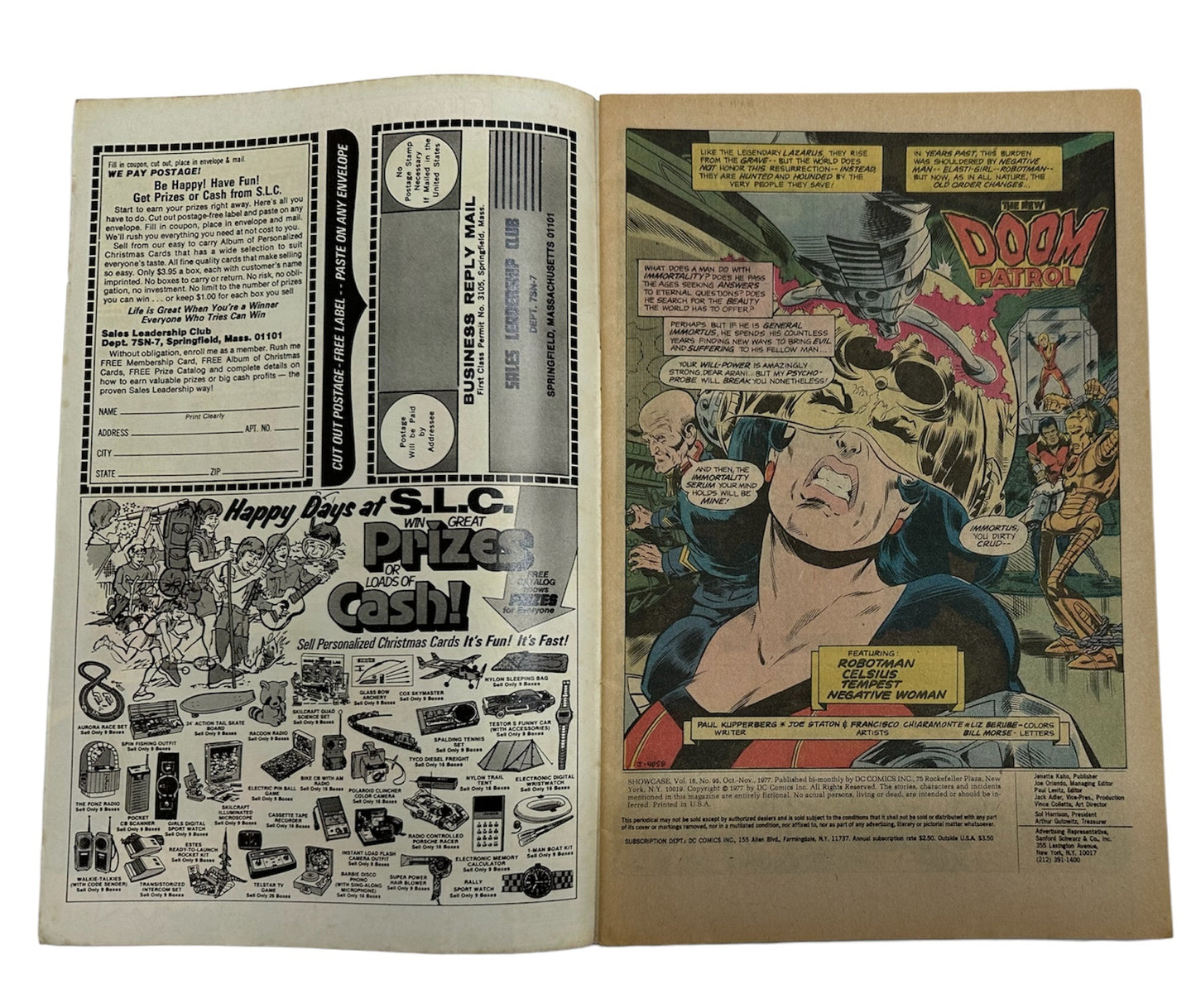 Vintage 1977 DC Showcase Presents The New Doom Patrol Comic Issue Number 95 - Featuring Robotman, General Immortus, Celsius, Temptest & Negative Woman - Very Good Condition Vintage Comic