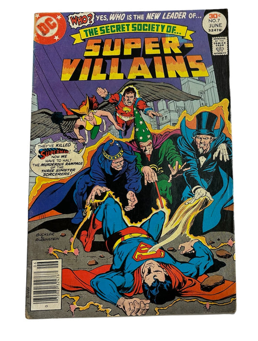 Vintage 1977 DC The Secret Society Of Super Villains Comic Issue Number 7 - Featuring Super Man, The JLA, And Lex Luther - Very Good Condition Vintage Comic