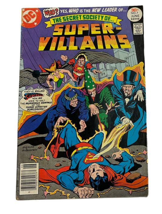 Vintage 1977 DC The Secret Society Of Super Villains Comic Issue Number 7 - Featuring Super Man, The JLA, And Lex Luther - Very Good Condition Vintage Comic