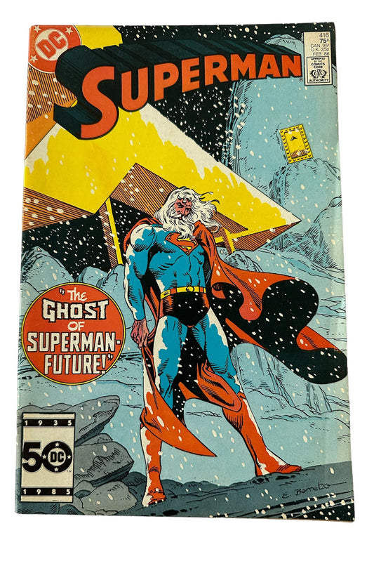 Vintage 1986 DC Superman The Ghost Of Superman Future Comic Issue Number 416 - Featuring  The Man Of Steel Present and Future - Former Shop Stock
