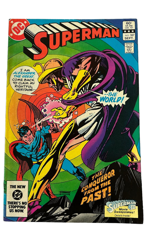 Vintage 1983 DC Superman The Conqueror From The Past Comic Issue Number 387 - Featuring  Superman And Alexander The Great- Former Shop Stock