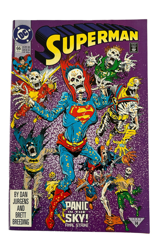 Vintage 1992 DC Superman Panic In The Sky! Final Strike Comic Issue Number 66 - Featuring  Superman And Guest Starring The JLA- Former Shop Stock