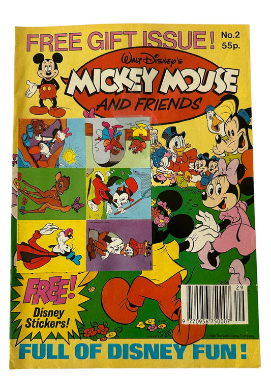 Vintage 1989 Disney Mickey Mouse And Friends Comic Issue Number 2 - With Free Gift Disney Stickers - Former Shop Stock