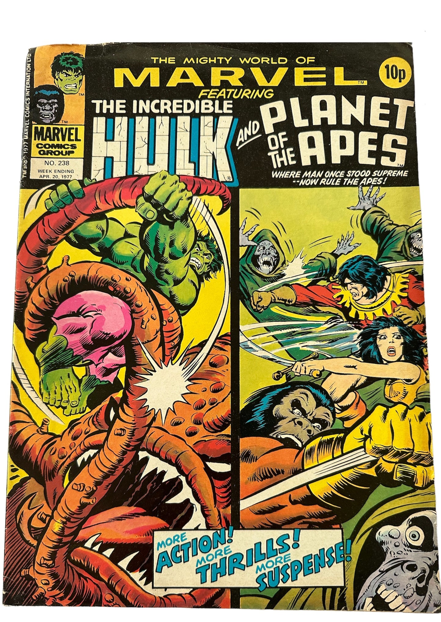 Vintage 1977 The Mighty World Of Marvel Comic Issue Number 238 - Featuring The Incredible Hulk And Planet Of The Apes - Fantastic Condition Vintage Comic