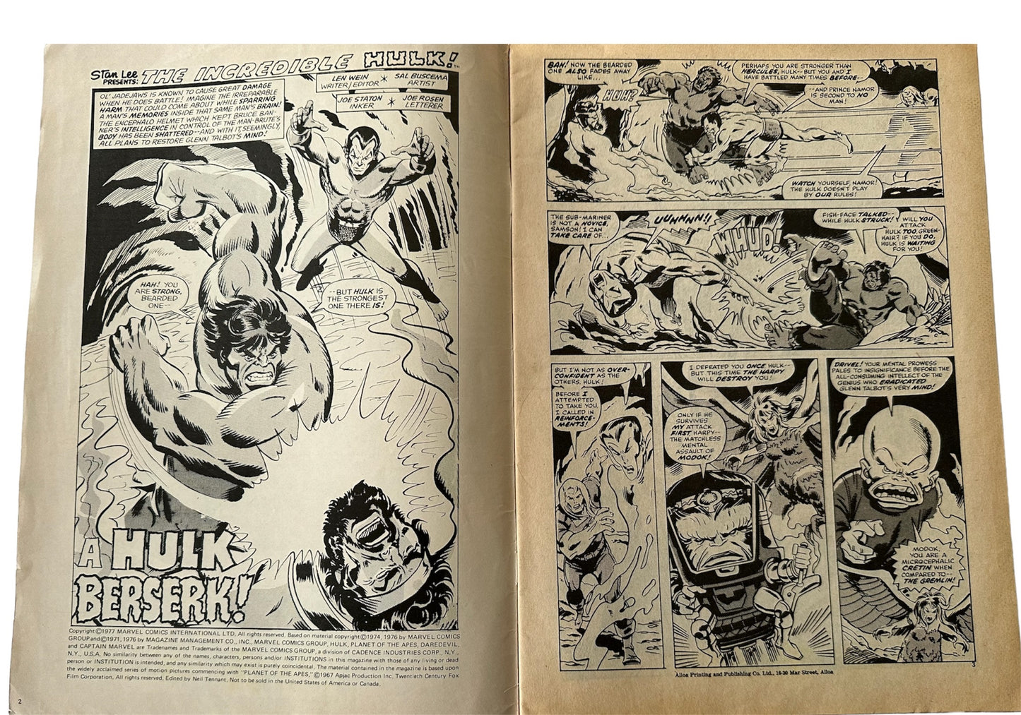 Vintage 1977 The Mighty World Of Marvel Comic Issue Number 238 - Featuring The Incredible Hulk And Planet Of The Apes - Fantastic Condition Vintage Comic