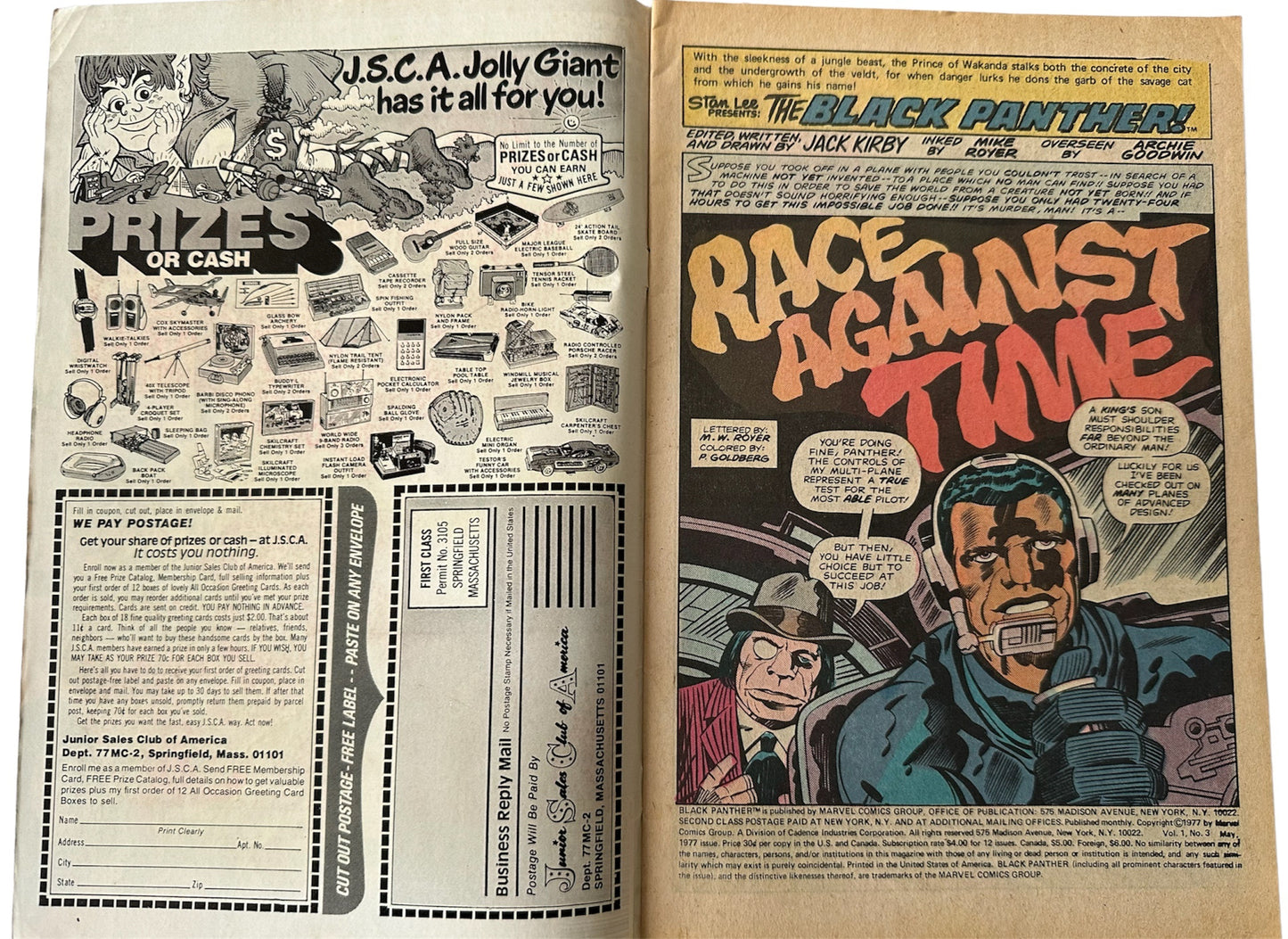 Vintage 1977 Marvels - The Black Panther Comic Issue Number 3 - Chaos In King Solomons Tomb - Race Against Time - First Print - Fantastic Condition Vintage Comic
