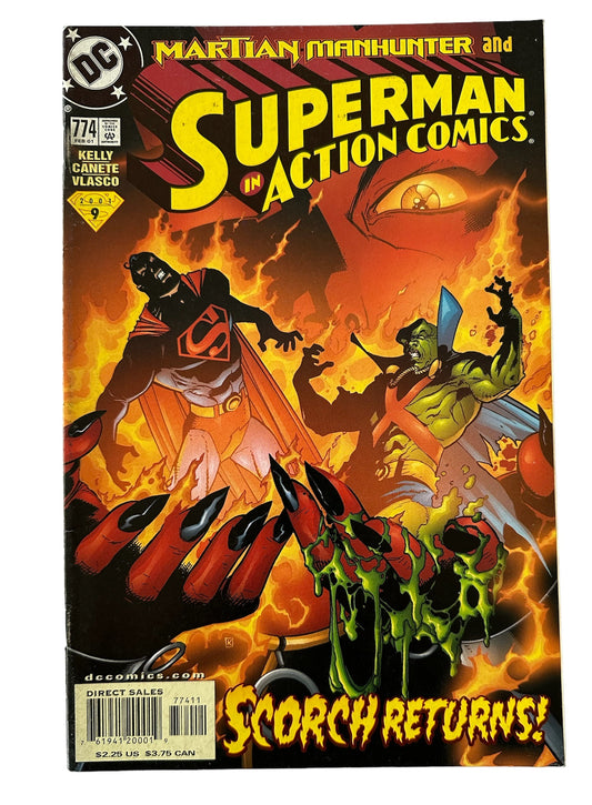 Vintage 2001 DC Martian Manhunter And Super Man In Action Comics - Scorch Returns - Comic Issue Number 774 - Featuring The Man Of Steel, Martian Manhunter And Scorch In - Fireside Chat - Former Shop Stock