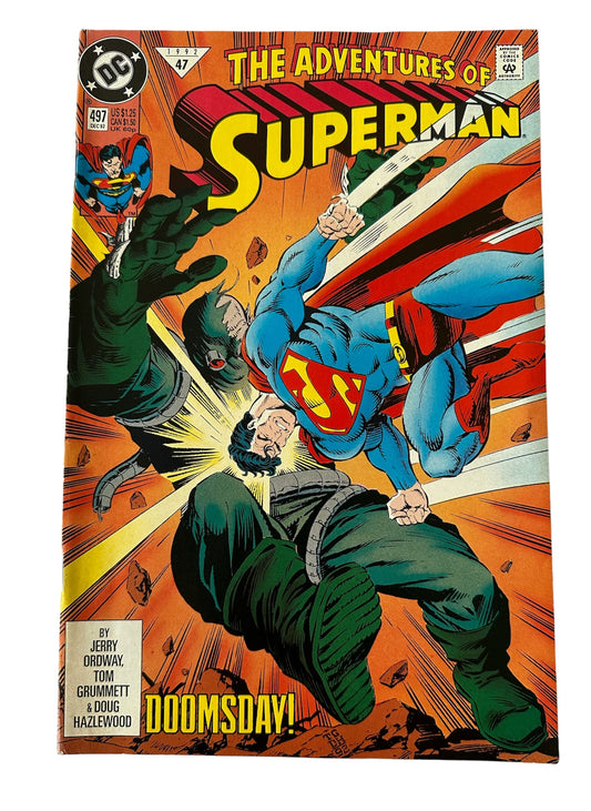 Vintage 1992 DC The Adventures Of Super Man - Doomsday Comic Issue Number 497 - Featuring The Man Of Steel And Doomsday In Under Fire - Former Shop Stock