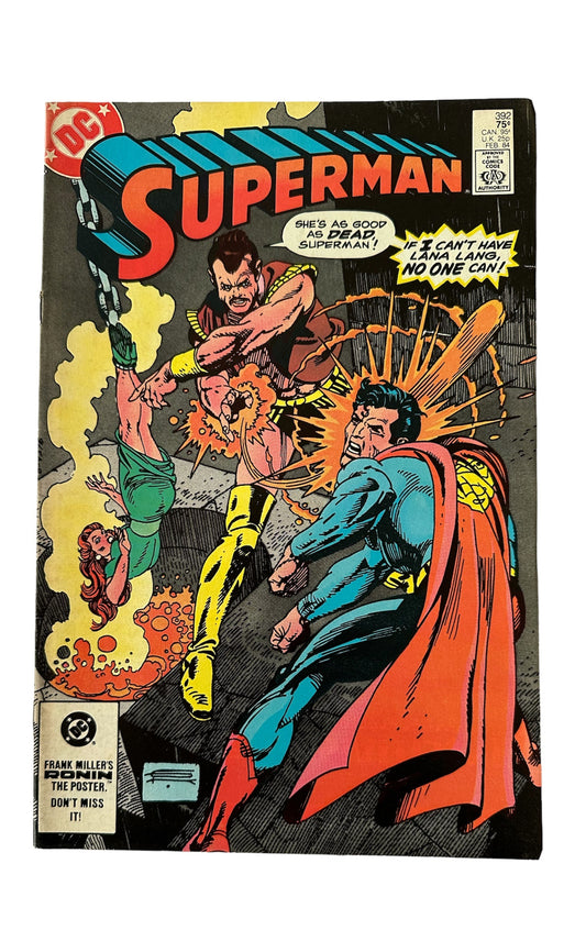 Vintage 1984 DC Superman If A Boy Meets A Body Comic Issue Number 392 - Featuring The Man Of Steel And Vortex - Former Shop Stock