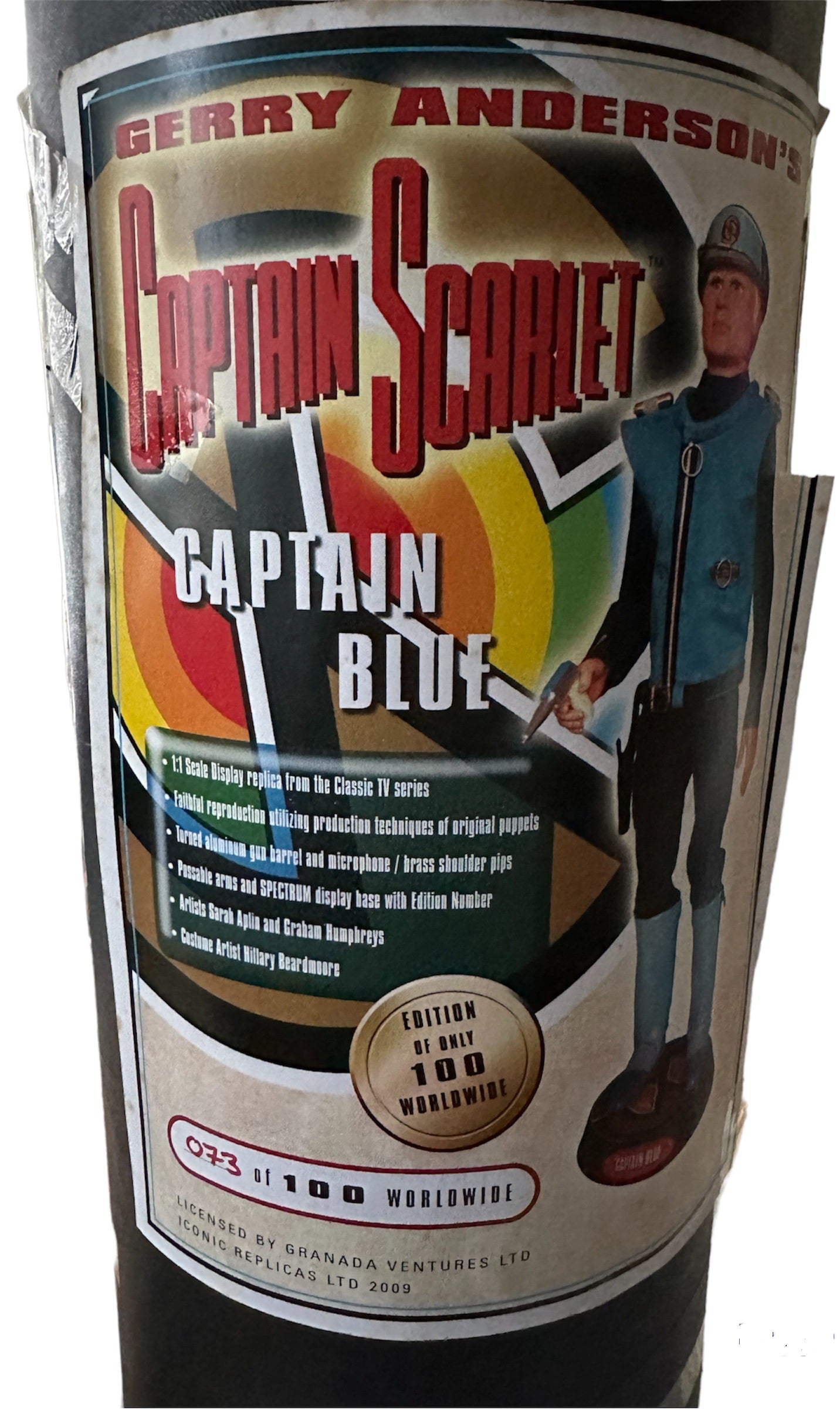 Vintage 2009 Iconic Replicas - Gerry Andersons Captain Scarlet - Captain Blue 1:1 Scale Display Replica Puppet - Limited Edition No. 73/100 With COA In Original Packing