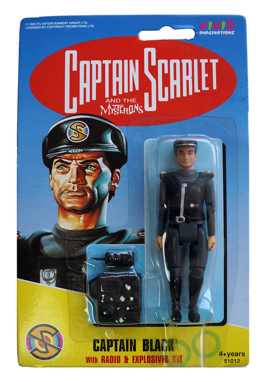 Vintage 1993 Gerry Andersons Captain Scarlet And The Mysterons Vivid Imaginations Captain Black Action Figure - Brand New Factory Sealed Shop Stock Room Find