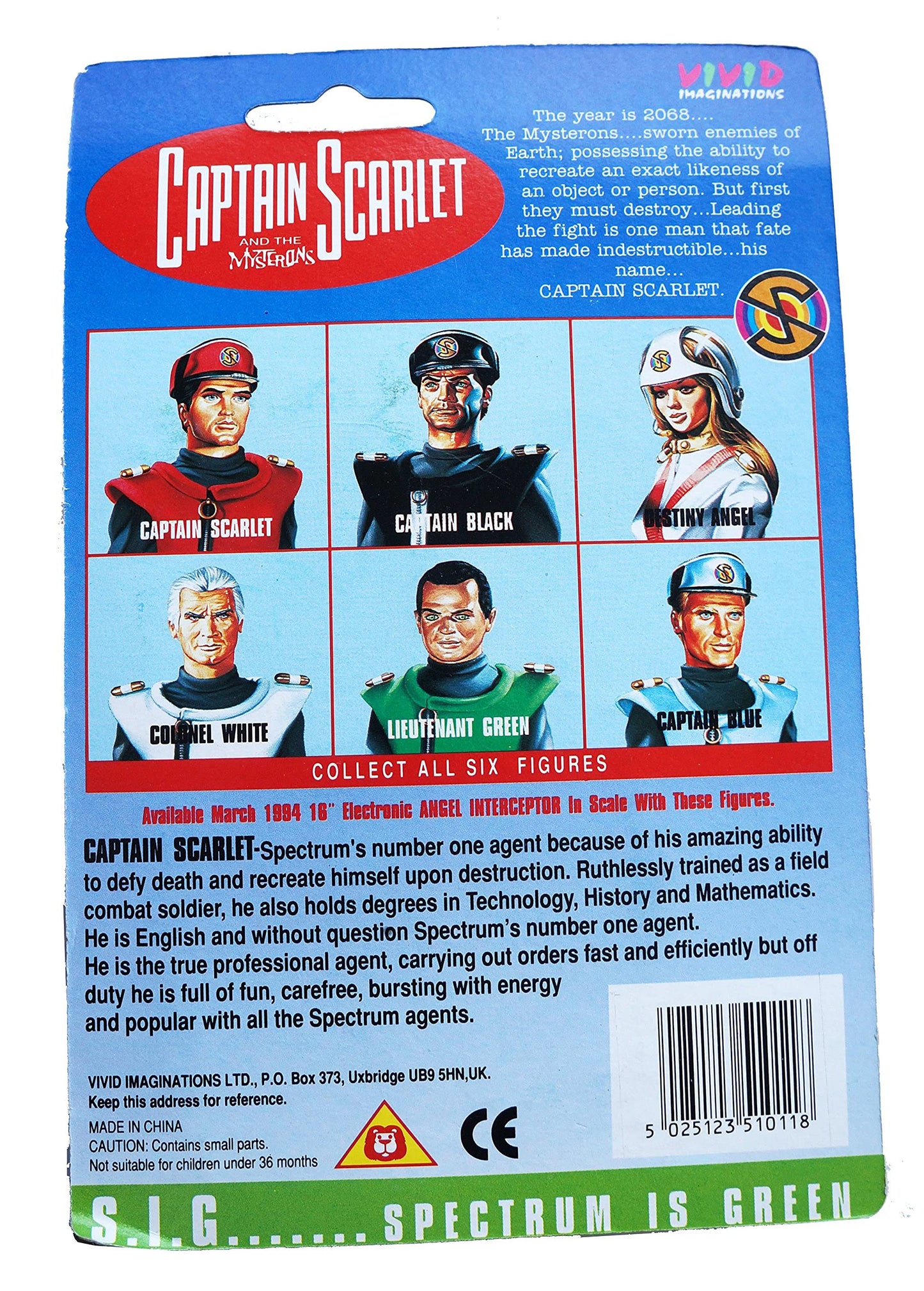 Vintage 1993 Gerry Andersons Captain Scarlet And The Mysterons Vivid Imaginations Captain Scarlet Action Figure - Brand New Factory Sealed Shop Stock Room Find.