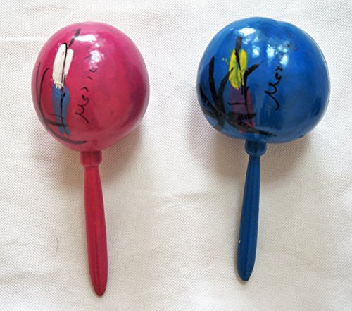 Vintage Pair Of Hand Painted Wooden Mexican Maracas Blue And Pink Fantastic Condition …