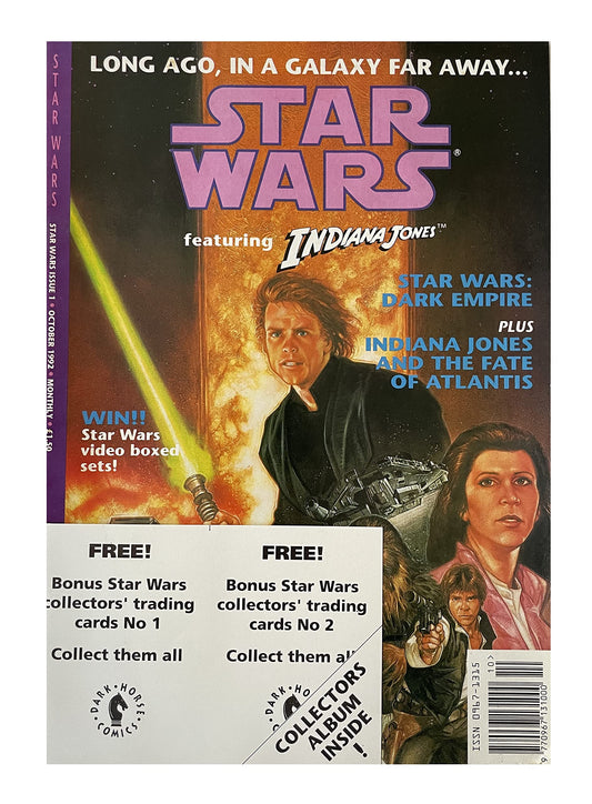 Vintage 1992 Star Wars Featuring Indiana Jones Monthy Comic Issue 1 With Free Trading Cards - Brand New Shop Stock Room Find