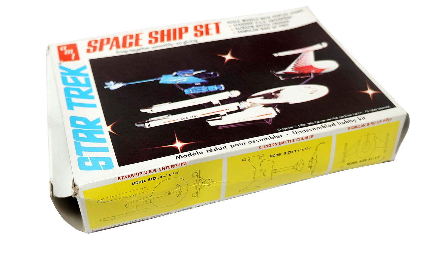 Vintage AMT 1983 Star Trek Snap Together Space Ship Model Set - 3 x Scale Models With Display Stand