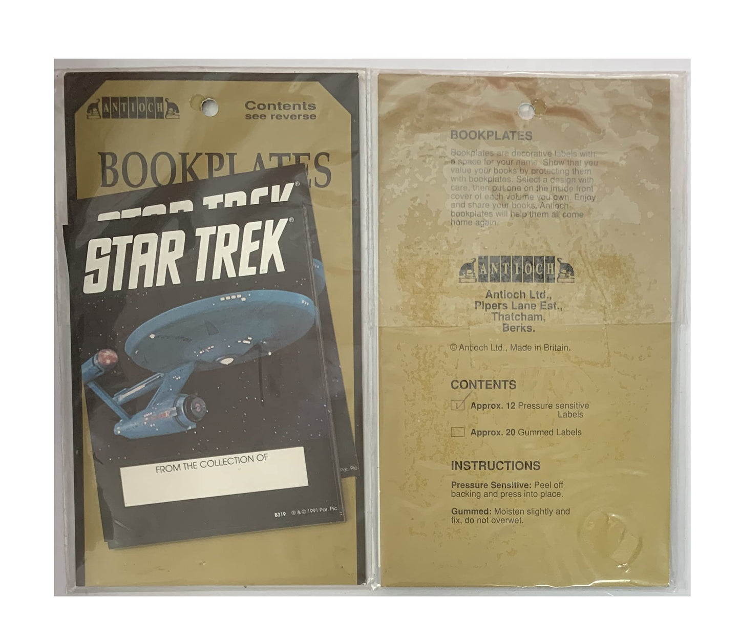 Vintage 1993 Antioch USS Enterprise NCC-1701 Star Ship Self Adhesive Bookplates Pack Of 12 - Brand New Factory Sealed Shop Stock Room Find