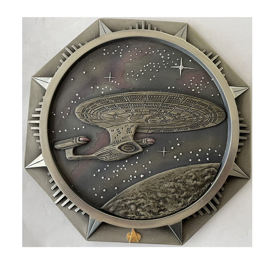Vintage 1997 Franklin Mint - The Official Star Trek The Next Generation Pewter Wall Plate - Encounter At Farpoint - Shop Stock Room Find