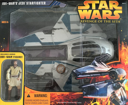 Vintage 2005 Star Wars Revenge Of The Sith Obi-Wans Jedi Starfighter And Figure Set - Brand New Factory Sealed Shop Stock Room Find