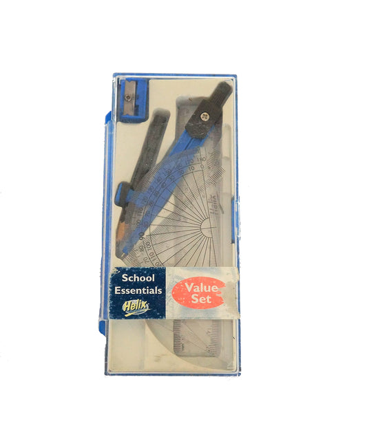 Vintage 1990 School Essentials Value Set Compass & Protractor Set With Sharpener - In Case