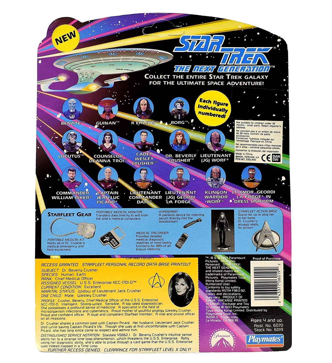 Vintage Star Trek The Next Generation Season 1 Dr. Beverly Crusher Chief Medical Officer Action Figure First Release - Brand New Factory Sealed Shop Stock Room Find