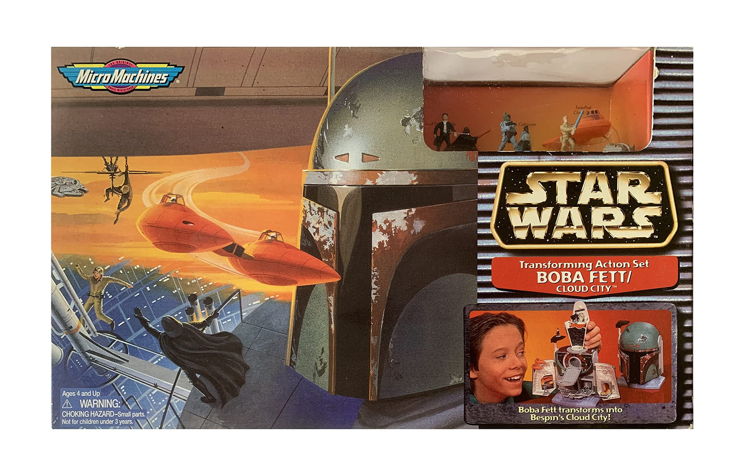 Vintage Ultra Rare 1997 Star Wars Micro Machines Boba Fett Head / Cloud City Transforming Action Play Set - Brand New Factory Sealed Shop Stock Room Find